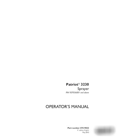 Case Patriot 3230 PIN YDT036001- sprayer pdf operator's manual  (47519022)