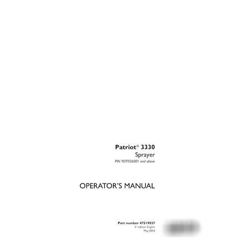 Case Patriot 3330 PIN YDT036001- sprayer pdf operator's manual  (47519037)