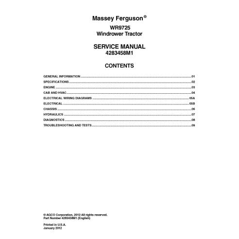Segadora hileradora autopropulsada Massey Ferguson WR9725 manual de servicio pdf - Massey Ferguson manuales