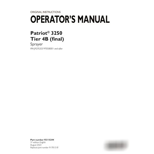 Manuel d'utilisation du pulvérisateur Case Patriot 3250 PIN xPT058001 (pdf) (92115244)