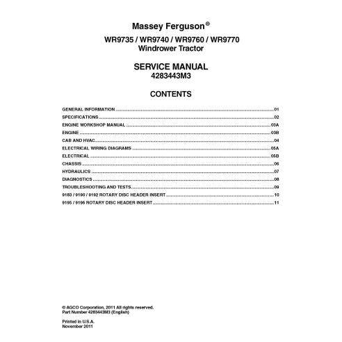 Segadora hileradora autopropulsada Massey Ferguson WR9735, WR9740, WR9760, WR9770 manual de servicio pdf - Massey Ferguson ma...