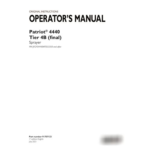 Manuel d'utilisation du pulvérisateur Case Patriot 4440 PIN JFGYS4440MT053350 (pdf) (91707123)
