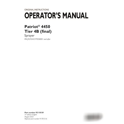 Manual del operador del pulverizador Case Patriot 4450 PIN xPT058001 (PDF) (92118159)