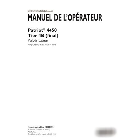 Case Patriot 4450 PIN xPT058001- sprayer pdf operator's manual FR (92118172)