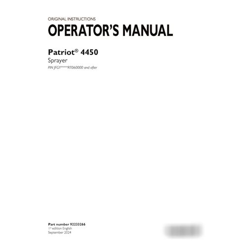 Manual do operador do pulverizador Case Patriot 4450 PIN xRT060000 em PDF (92233266)