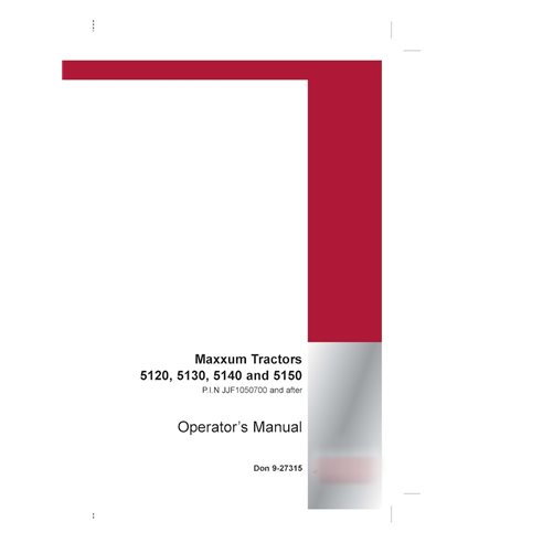 Manual do operador em PDF para os tratores Case Maxxum 5120, 5130, 5140 e 5150 (9-27315)