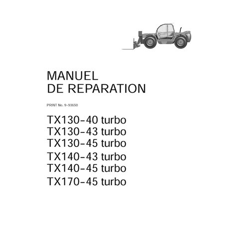 Manual de serviço em PDF para manipulador telescópico Case TX130-40/43/45, TX140-45, TX170-45 Turbo FR (9-93650)