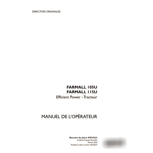 Case Farmall 105U, 110U tractor pdf operator's manual FR (47874333)