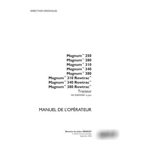 Manual do operador do trator Case Magnum 250, 280, 310, 340, 380 PIN ZGRF05001 - PDF FR (48048287)