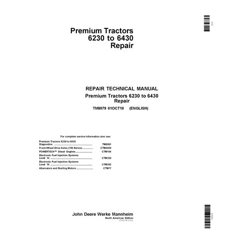 TM8079 Manual técnico de reparación de tractores John Deere Premium 6230, 6330 y 6430 (TM8079)