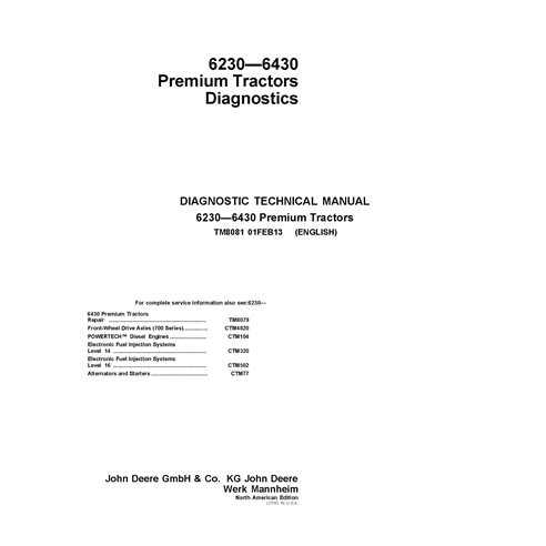 TM8081 Manual técnico de diagnóstico para tractores John Deere Premium 6230, 6330 y 6430 (TM8081)