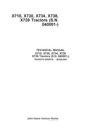 TM142319 Manual técnico completo para tratores utilitários compactos John Deere X710, X730, X734, X738, X739 SN 40000 (TM142319)