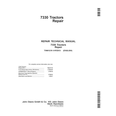 TM401219 Manual técnico de reparação do trator John Deere 7330 (TM401219)