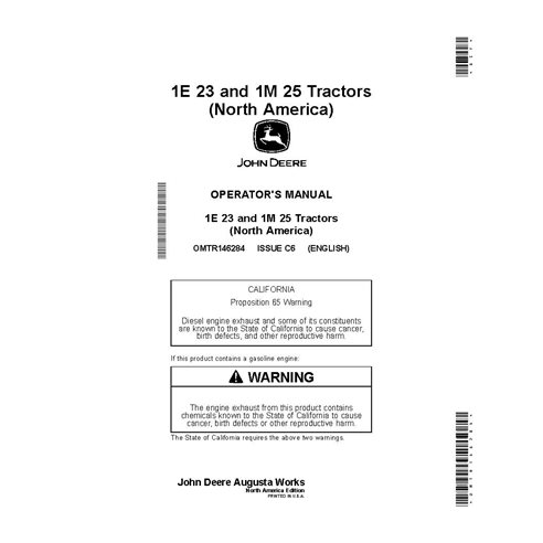 JD-OMTR146284 Manual do operador do trator utilitário compacto John Deere 1E 23, 1M 25 (OMTR146284)