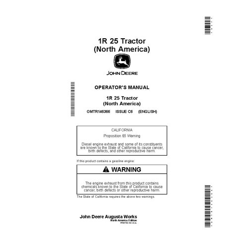 JD-OMTR146366 John Deere 1R 25 compact utility tractor operator's manual (OMTR146366)