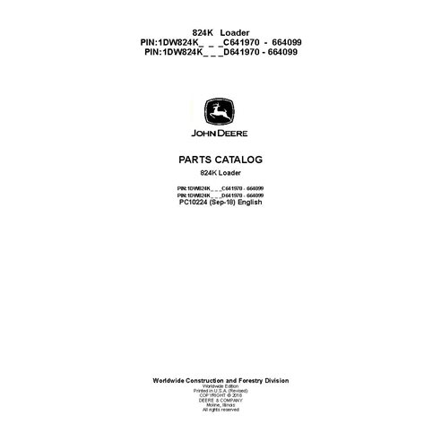 JD-PC10224 Catalogue de pièces détachées pour chargeuse sur pneus John Deere 824K (PC10224)