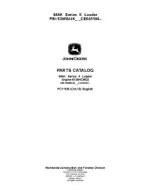 JD-PC11126 Catálogo de piezas para cargadora de ruedas John Deere Serie 844K, 2 pines, CE645194 (PC11126)