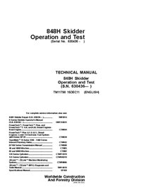 TM11798 John Deere 844H SN 630436- skidder operation & test technical manual (TM11798)