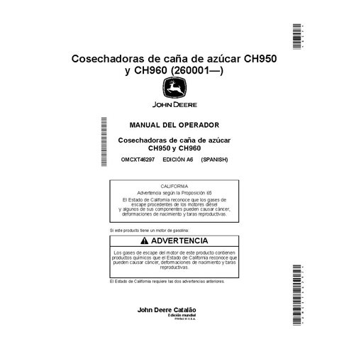 OMCXT46297 Manuel d'utilisation de la moissonneuse de canne à sucre John Deere CH950, CH960 ES (OMCXT46297)