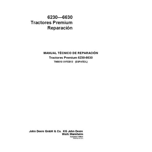 TM8010 Manual técnico de reparação do trator John Deere 6230, 6330, 6430, 6530, 6630 Premium ES (TM8010)