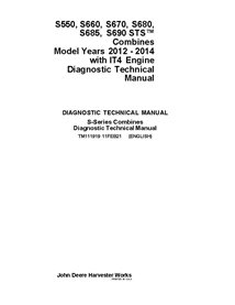 TM111919 Manual técnico de diagnóstico da colheitadeira John Deere S550, S660, S670, S680, S685, S690 STS MY12-14 (TM111919)