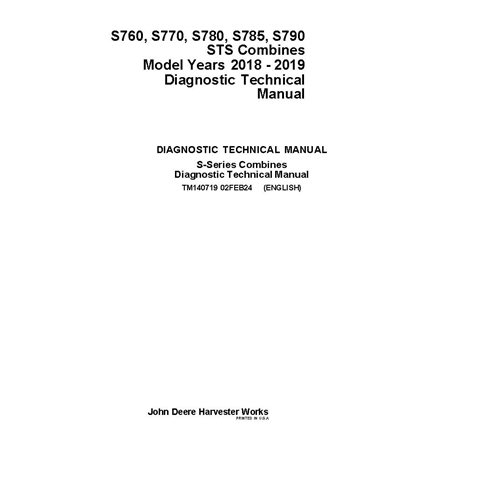 TM140719 Manual técnico de diagnóstico da colheitadeira John Deere S760, S770, S780, S785, S790 STS (TM140719)