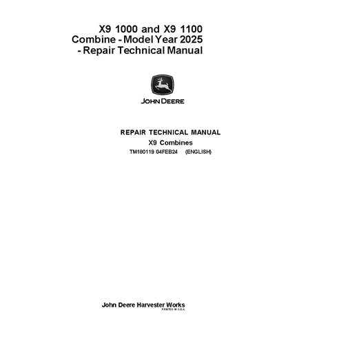 TM180119 Manual técnico de reparación de la cosechadora John Deere X9 1000, X9 1100 (TM180119)