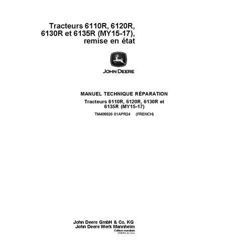 TM406828 Manual técnico de reparação do trator John Deere 6110R, 6120R, 6130R, 61345R MY15-17 FR (TM406828)