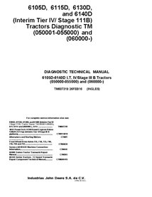 TM607319 Manuel technique de diagnostic des tracteurs John Deere 6105D, 6115D, 6130D et 6140D (TM607319)