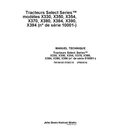 TM138128 Manual técnico completo do trator de grama John Deere X330 - X394 SN 10001-100000 FR (TM138128)