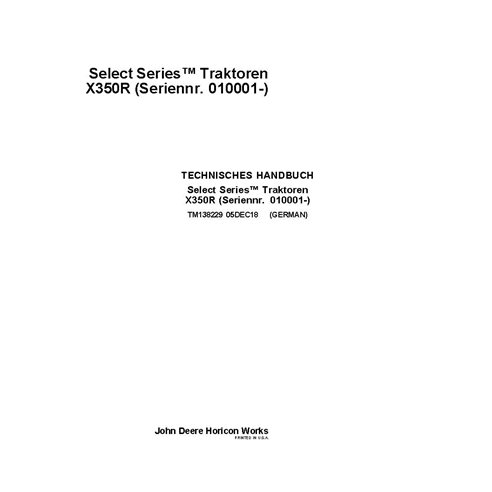 TM138229 Manual técnico del tractor cortacésped John Deere X350R - todo incluido DE (TM138229)