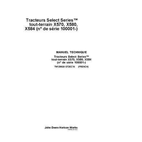 TM138828 Manual técnico completo do trator de grama John Deere X570, X580, X584 FR (TM138828)