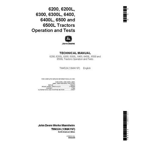 TM4524 Manual técnico de operação e teste dos tratores John Deere 6200, 6300, 6400 e 6500 (TM4524)