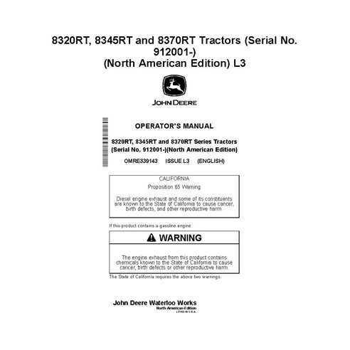 OMRE339143 Manual del operador del tractor John Deere 8295RT, 8320RT y 8345RT SN 912001 (OMRE339143)