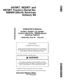 OMRE572654 John Deere 9470RT, 9520RT, 9570RT SN 906000-915000 tractor operator's manual (OMRE572654)