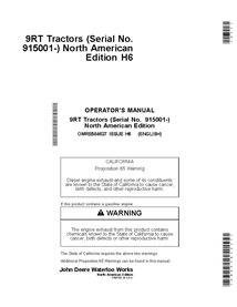 OMRE584627 Manual del operador del tractor John Deere 9470RT, 9520RT, 9570RT SN 915001-916999 (OMRE584627)