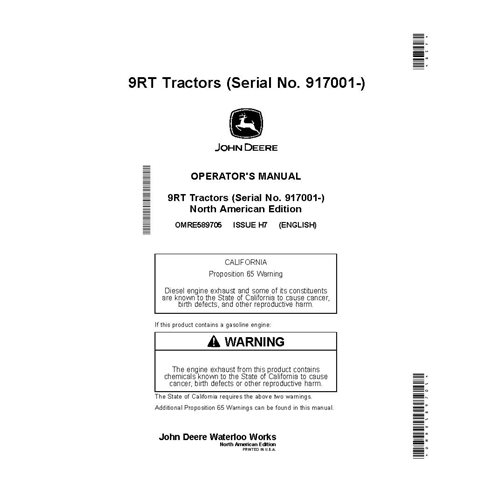 OMRE589705 Manuel d'utilisation du tracteur John Deere 9470RT, 9520RT, 9570RT SN 917001-919000 (OMRE589705)