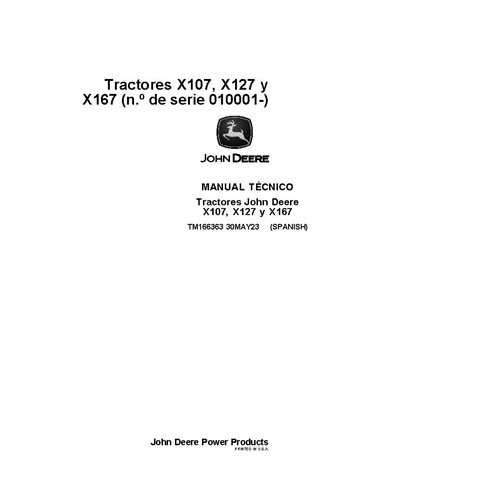 TM166363 Manual técnico completo para tratores de grama John Deere X107, X127 e X167 (TM166363)