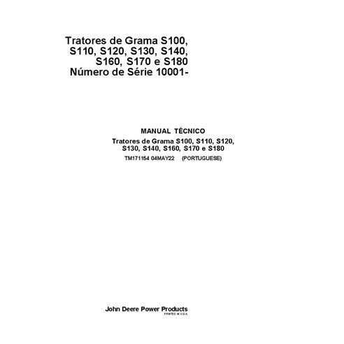 TM171154 Manual técnico completo do trator de grama John Deere S100 - S180 PT (TM171154)