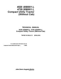 TM105119 John Deere 4520, 4720 SN 170001- compact utility tractor technical manual - all inclusive (TM105119)