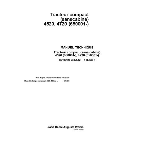 TM105128 Manual técnico completo do trator utilitário compacto John Deere 4520, 4720 SN 170001 - FR (TM105128)