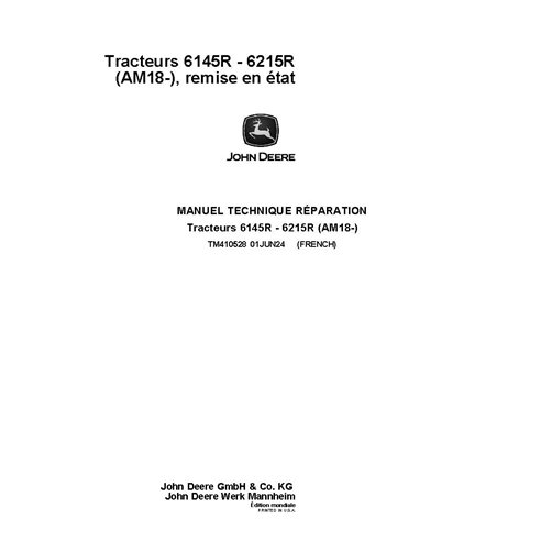 TM410528 Manual técnico de reparação de tratores John Deere 6110R, 6120R, 6130R e 6135R MY18 - FR (TM410528)