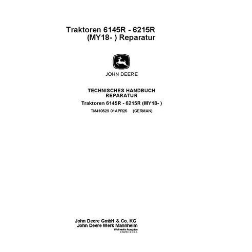TM410529 Manual técnico de reparación de tractores John Deere 6110R, 6120R, 6130R y 6135R MY18- DE (TM410529)