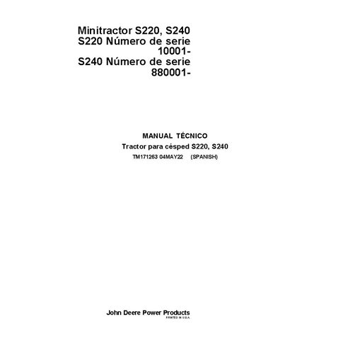TM171263 Manual técnico completo do trator de grama John Deere S220, S240 (TM171263)