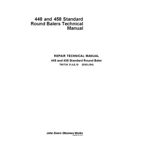 TM1734 Manual técnico de reparación de empacadoras estándar John Deere 448 y 458 (TM1734)