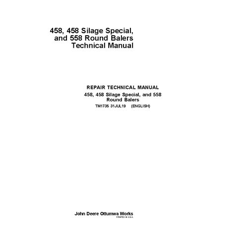 TM1735 Manual técnico de reparo da enfardadeira redonda John Deere 448, 458 (TM1735)