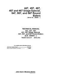 TM2203 Manual técnico de reparo da enfardadeira John Deere 447, 457, 467, 547, 557 SN 300001 (TM2203)