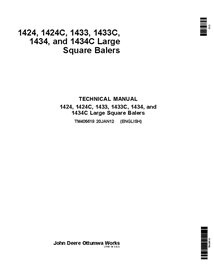 TM405619 Manual técnico completo da enfardadeira de fardos quadrados grandes John Deere 1424, 1424C, 1433, 1433C, 1434 e 1434...
