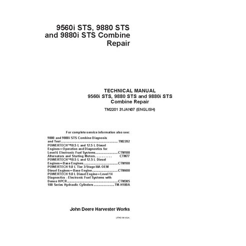 TM2201 John Deere 9560i STS, 9880 STS, 9880i STS combine diagnostic technical manual (TM2201)