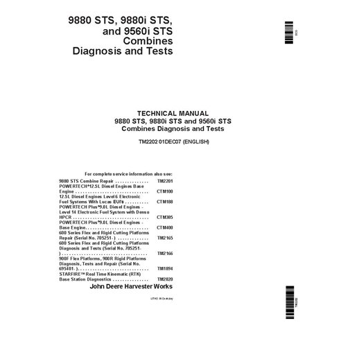 TM2202 Manual técnico de diagnóstico da colheitadeira John Deere 9560i STS, 9880 STS e 9880i STS (TM2202)